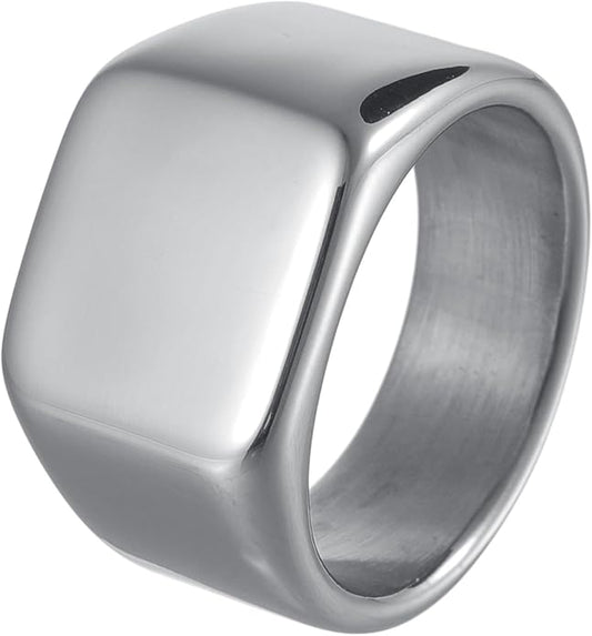 Mens Signet Rings Stainless Steel Pinky Ring for Men Women Silver/Black/Gold Square Cool Finger Ring, Gift for Dad Husband