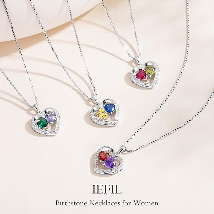 Iefil Birthstone Jewelry for Women - 925 Sterling Silver Birthstone Necklace, Anniversary Birthday Gifts for Women, Jewelry Gifts for Her Wife Mom Daughter