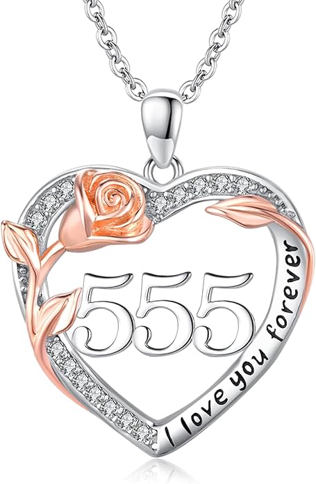 Number Necklace for Women 925 Sterling Silver Rose Angel Numbers Necklace Jewelry Birthday Gift for Grandma Mother