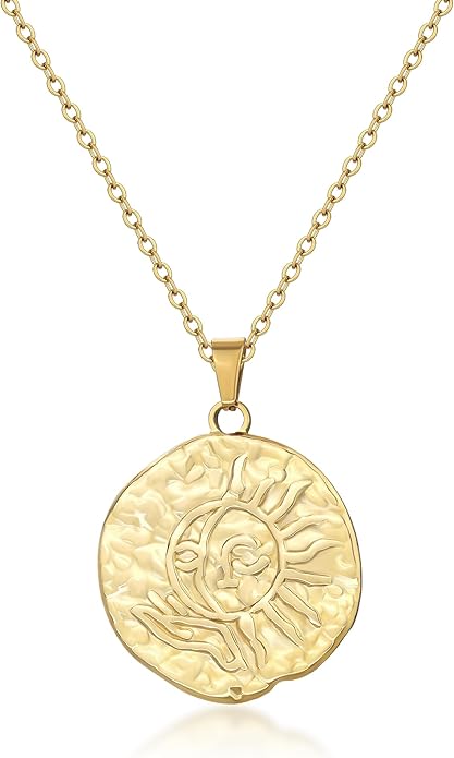 Charm Necklace for Women Gold Evil Eye Sun Moon Flower Coin Pendant Necklace Dainty Paperclip Chain Vintage Luck Amulet Choker Necklaces Celestial Jewelry Gift