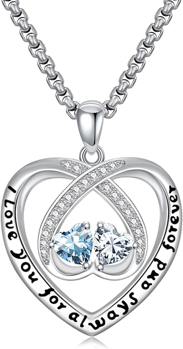 Birthstone Necklaces for Women I Love You for Always and Forever Heart Pendant Necklace Anniversary Jewelry Christmas Valentine Mothers Day Birthday Gifts for Her Wife Girlfriend