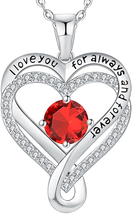 Jewelry for Women Wife Infinity Heart Birthstone I Love You Necklace S925 Anniversary Women Necklaces for Her Wife Birthday Gift Ideas, Birthday Present for Girlfriend Mom Daughter Sterling Silver