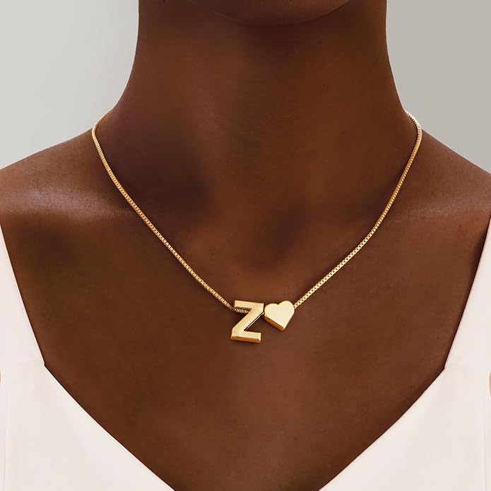Initials A-Z with Heart Pendant Necklaces for Women Teen Girls - 18K Gold Plated Dainty Necklace Birthday Gifts Jewelry