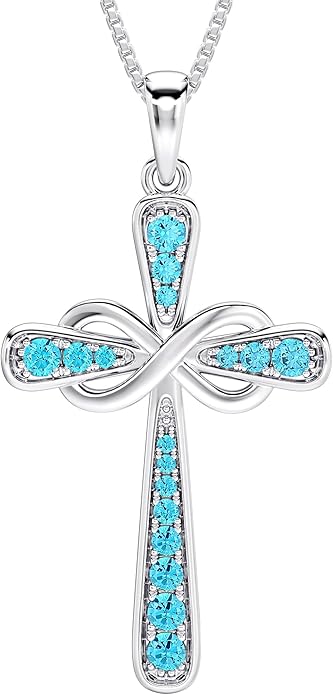 YL 925 Sterling Silver Cross Necklace for Women Halo Infinity Pendant Birthstone Jewelry for Mom
