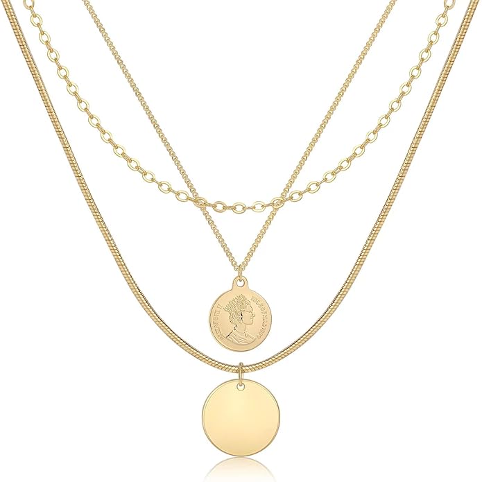 ASCOMY Layered Necklaces for Women Dainty Gold Necklace 14K Gold Plated Herringbone Necklace for Women Pearl Cross Necklace Paperclip Cuban Figaro Rope Satellite Chain Gold Choker Trendy Jewelry Gift