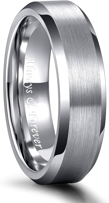 Greenpod 4MM 6MM 8MM Tungsten Carbide Engagement Ring Brushed Beveled Edge Polished Silver Wedding Band for Men Women Engraved I Love You Always & Forever Size 4-15