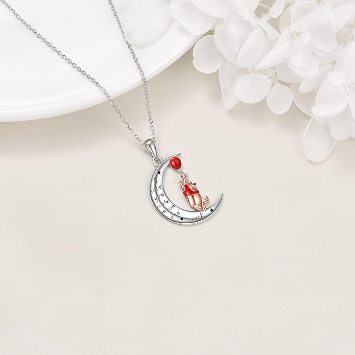LILALO Bear Necklace Sterling Silver Moon Jewelry with I Love You To the Moon And Back Bear Gifts
