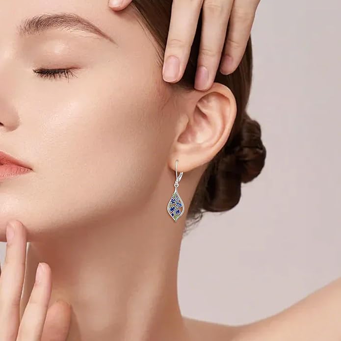 Scottish Thistle/Sunflower/Violet/Daffodil/Orchid Earrings Sterling Silver Flower Dangle Dangling Drop Boho Earrings Jewelry Gifts for Women