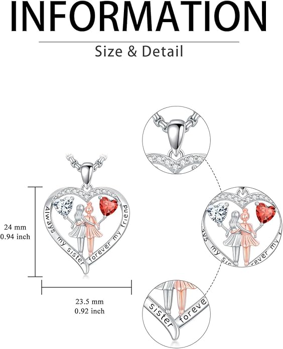 Always My Sister Forever My Friend Birthstone Pendant Necklace Women Jewelry Christmas Valentine Mothers Day Birthday Gifts for Women Sister From Sister