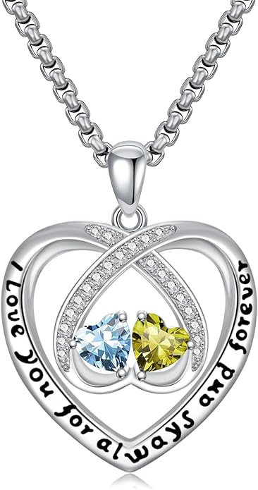 Birthstone Necklaces for Women I Love You for Always and Forever Heart Pendant Necklace Anniversary Jewelry Christmas Valentine Mothers Day Birthday Gifts for Her Wife Girlfriend