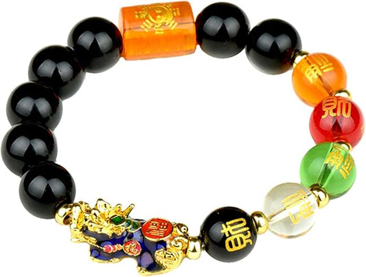 Handmade Feng Shui Obsidian Beads Pi Yao Pi Xiu Five Elements Wealth Prosperity Bracelet Amulet (10mm)