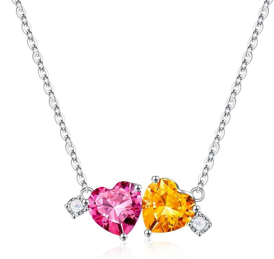 Iefil Double Birthstone Necklace for Women - 0.8CT 925 Sterling Silver Birthstone Necklace, Gifts for Her Wife Girlfriend Mom