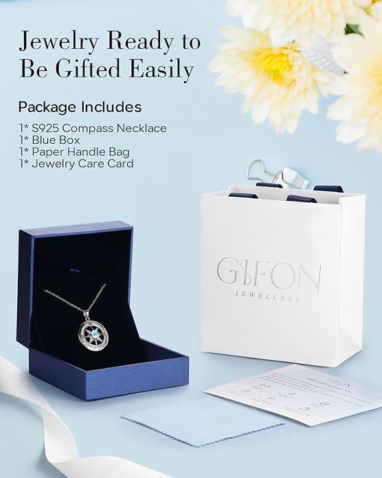 S925 Necklace Gift for Wife |Compass Jewelry |Women Anniversary |Sterling Silver |Girlfriend Birthday Gifts for Her Valentines |I'd be Lost without You |Jewel 18K Gold