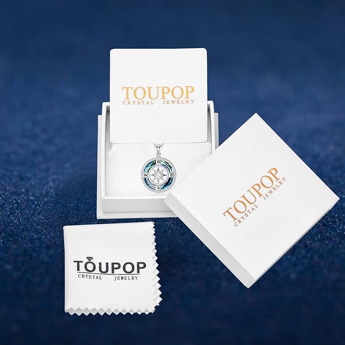 TOUPOP Compass Necklace for Women 925 Sterling Silver I'd be Lost without You Compass Pendant Birthstone Necklaces Anniversary Jewelry Birthday Gift for Girlfriend Wife Graduation Gifts for Her Daugthter