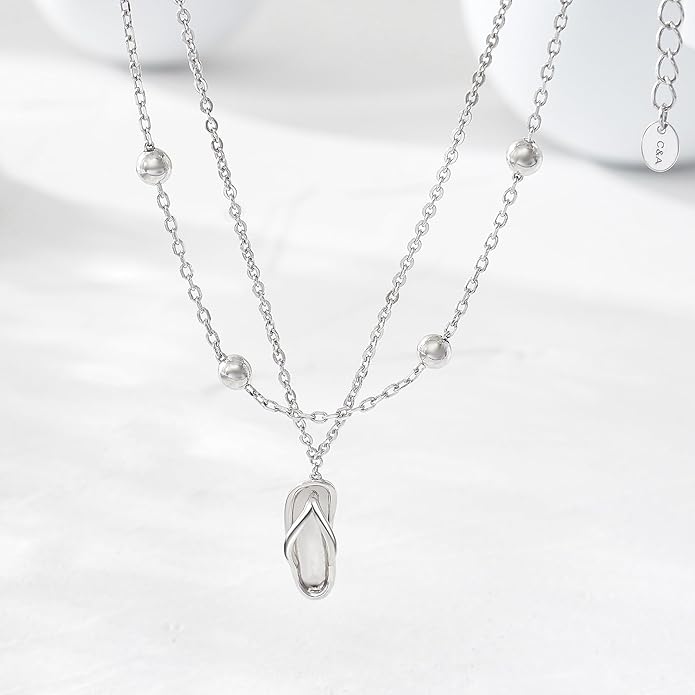 CHIC & ARTSY Womens Sterling Silver Created Opal Layered Anklet Bracelet Dainty Beaded Chain Adjustable 11" Best Friend Anklet