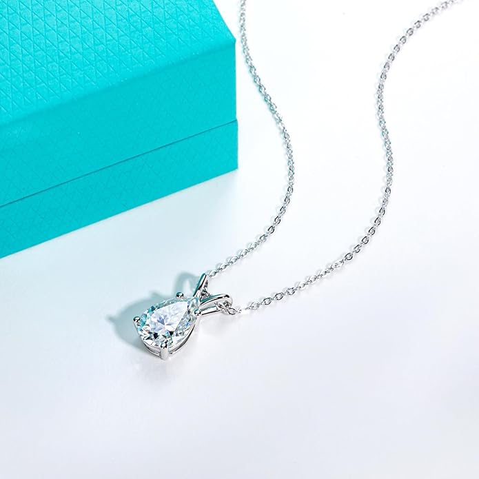 AnuClub Moissanite Pendant Necklace 2/3/4/5CT D Color VVS1 925 Sterling Silver Everyday Wear Necklace for Women Wife Her with Certificate, 40+2+3 Adjustable Chain