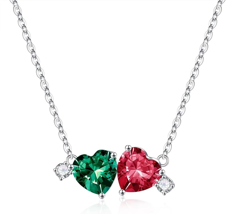 Iefil Double Birthstone Necklace for Women - 0.8CT 925 Sterling Silver Birthstone Necklace, Gifts for Her Wife Girlfriend Mom