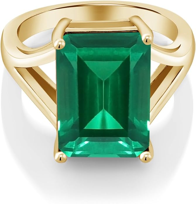 Gem Stone King 5-10 Cttw Gemstone Birthstone Solitaire Engagement Ring For Women | 18K Yellow Gold Plated Silver | 14X10MM Emerald Cut | Wedding Anniversary Ring | Available In Size 5, 6, 7, 8, 9