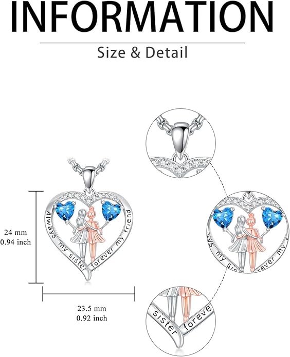 Always My Sister Forever My Friend Birthstone Pendant Necklace Women Jewelry Christmas Valentine Mothers Day Birthday Gifts for Women Sister From Sister