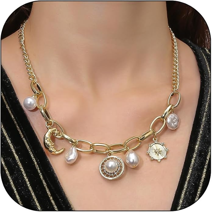 Choistily Charm Necklace Dainty Gold Western Outfit Beach Jewelry for Women Trendy Cowgirl Accessories for Women Gold Bow Sea Shell Pendant Necklace Preppy Stuff Summer Jewelry 2025