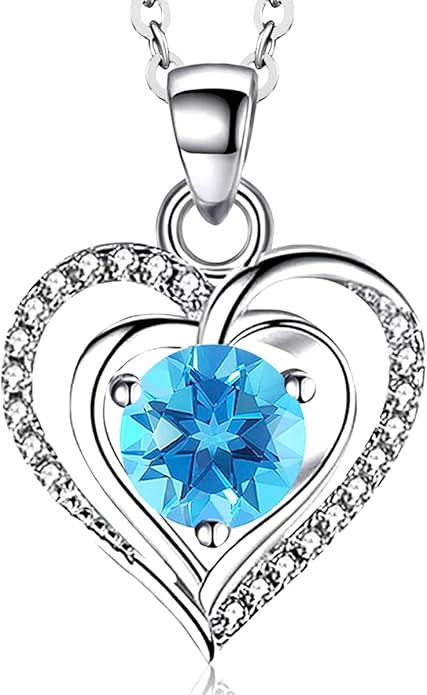 RIVIKO Heart Birthstone Pendant Necklace for Women 925 Sterling Silver Zirconia Necklaces Wedding Anniversary Birthday Mothers Day Jewelry Gifts For Her Mother Wife