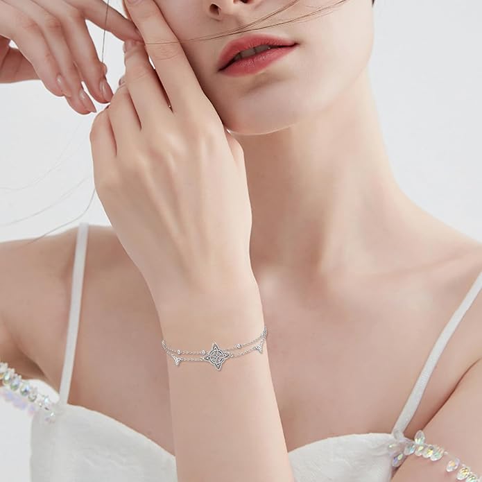 Witches Knot/Double Circle/Dragonfly/Butterfly/Bracelet Sterling Silver Adjustable Charm Bracelet Summer Beach Foot Chain Jewelry for Women Girls Gifts