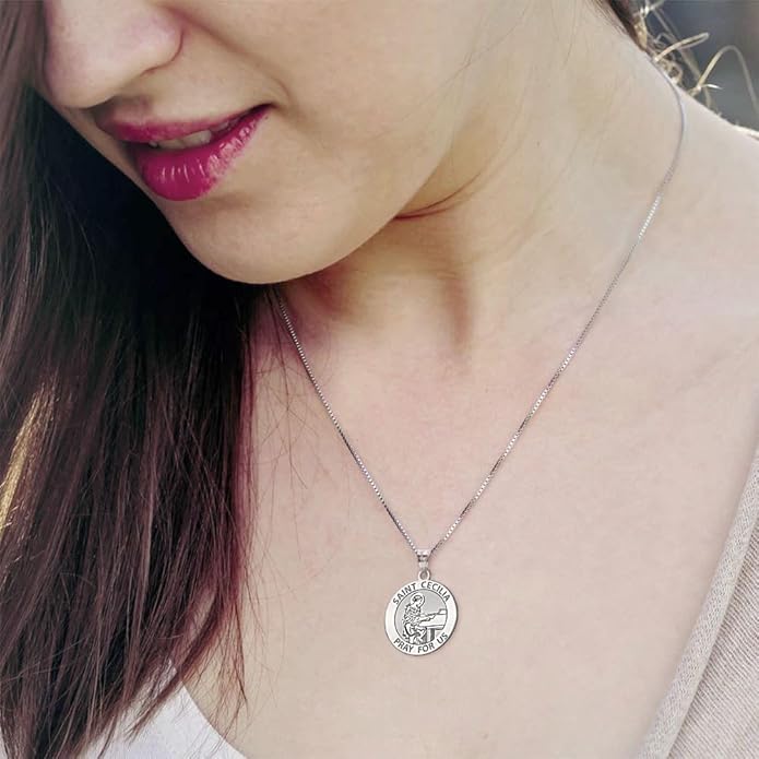 PicturesOnGold.com Saint Cecilia Religious Medal (Grand Piano) - - 2/3 Inch Size of Dime, Sterling Silver