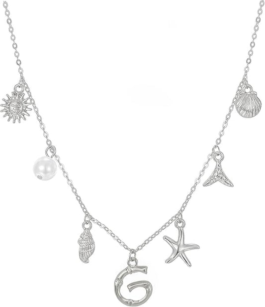 Initial Charm Necklace For Women Shell Letter Necklaces Gold Charms Pendant Boho Summer Seashell Beach 14k Starfish Surfer Jewelry Gifts