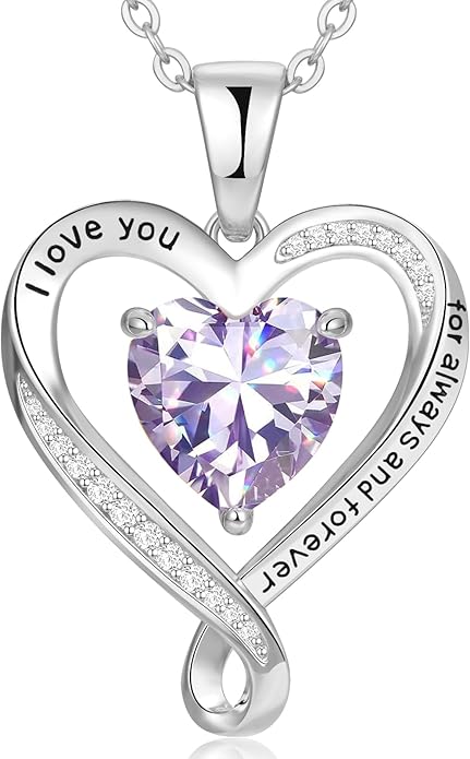 Birthday Gifts for Women Wife Infinity Heart Birthstone I Love You Necklace for Women S925 Sterling Silver Anniversary Wedding Gifts for Christmas Valentines Mothers Day Women's jewelry Diamond Pendant Necklaces Gift for Her Mom Daughter Grandma