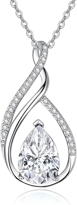 Teardrop Birthstone Necklace for Women 925 Sterling Silver Pear-Shaped Pendant Anniversary Mother's Day Birthday Jewelry Gifts for Her