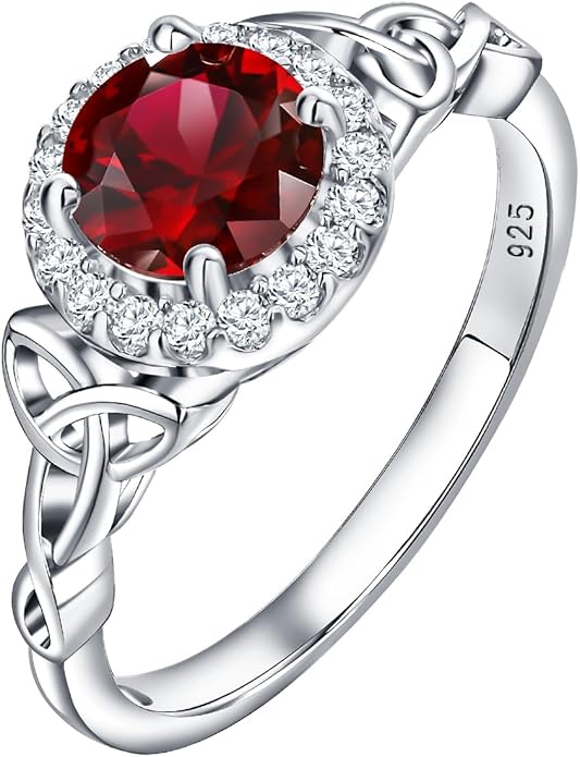 DAYBYDAY Celtic Birthstone Rings for Women 925 Sterling Silver Heart/Round/Pear/Oval Created Gemstone Moissanite Halo Engagement Promise Rings for Her Wife Birthday Anniversary Wedding Jewelry