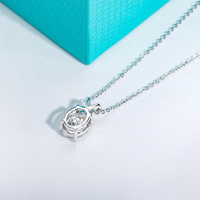 AnuClub Moissanite Pendant Necklace 2/3/4/5CT D Color VVS1 925 Sterling Silver Everyday Wear Necklace for Women Wife Her with Certificate, 40+2+3 Adjustable Chain