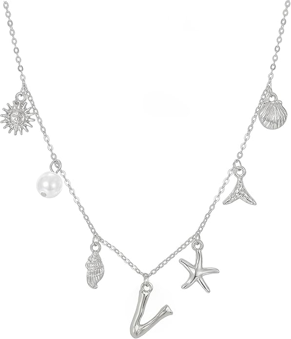 Initial Charm Necklace For Women Shell Letter Necklaces Gold Charms Pendant Boho Summer Seashell Beach 14k Starfish Surfer Jewelry Gifts