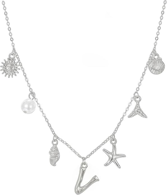 Initial Charm Necklace For Women Shell Letter Necklaces Gold Charms Pendant Boho Summer Seashell Beach 14k Starfish Surfer Jewelry Gifts