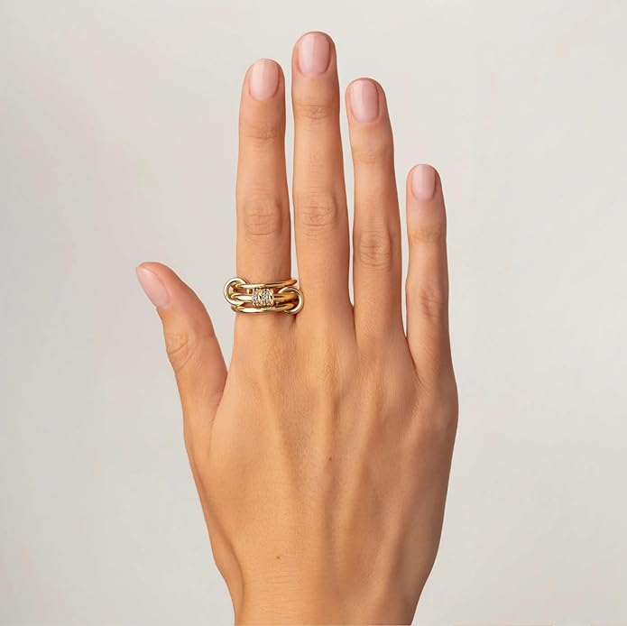 Stackable Gold Rings for Women, 18K Gold Plated Cubic Zirconia Statement Rings, Non Tarnish Ring Set, Dainty Gold Rings for Women, Trendy Fashion Chunky Stacking Rings