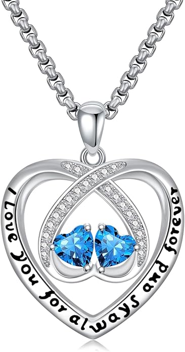 Birthstone Necklaces for Women I Love You for Always and Forever Heart Pendant Necklace Anniversary Jewelry Christmas Valentine Mothers Day Birthday Gifts for Her Wife Girlfriend