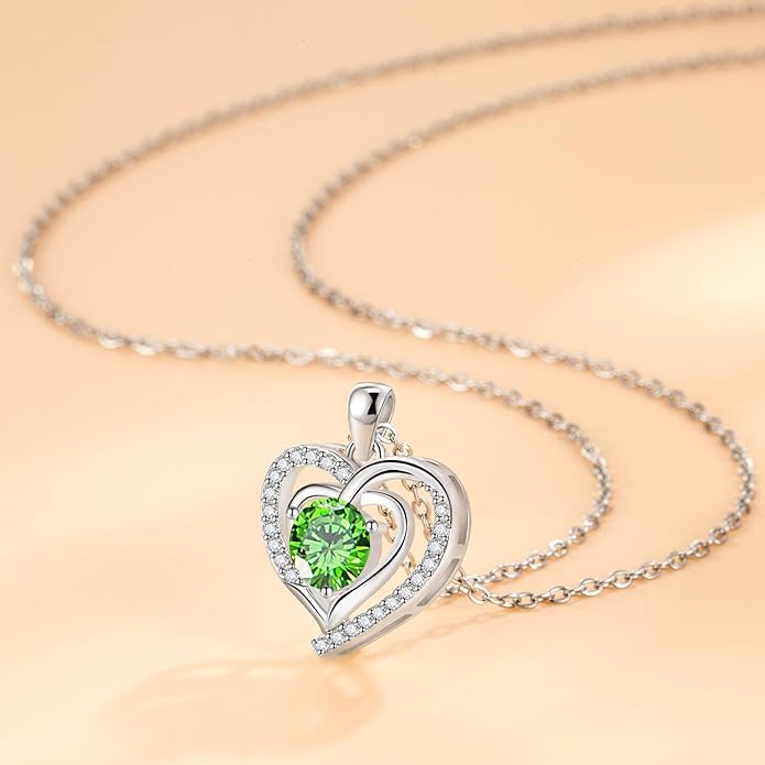 Heart Necklace, I Love You Always & Forever, Birthstone Cubic Zirconia Pendant, Gift for Women