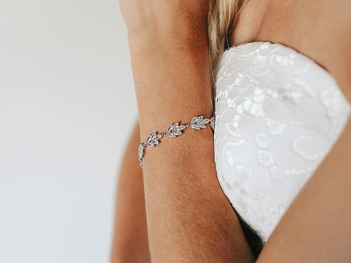 SWEETV Bracelet Wedding Bridal for Brides,Bridesmaid-Crystal Cubic Zirconia Bracelet Leaf Vine Vintage Style
