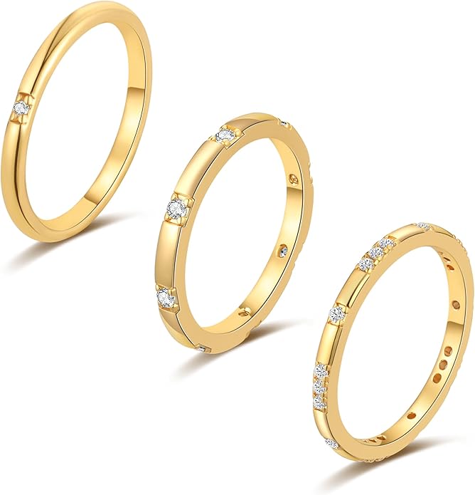 WFYOU Gold Rings for Women that Don't Tarnish Cubic Zirconia Ring Stackable Rings for Women Dainty 14K Gold Plated Rings Set Wedding Bands for Women Gold Jewelry Ring Size 6 7 8 9 10