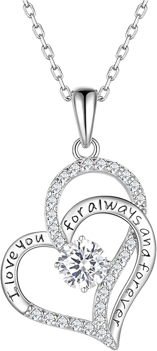 Heart Birthstone Silver Necklace for Women, S925 Sterling Silver Pendant Necklace Birthday Jewelry Gifts for Her Mother Mom Wife Girlfriend