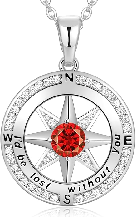 Peeshow Gifts for Women Wife-Compass Birthstone Necklace Gift for Wife Birthday Wedding Anniversary Women Jewelry for Her Girlfriend S925 Sterling Silver