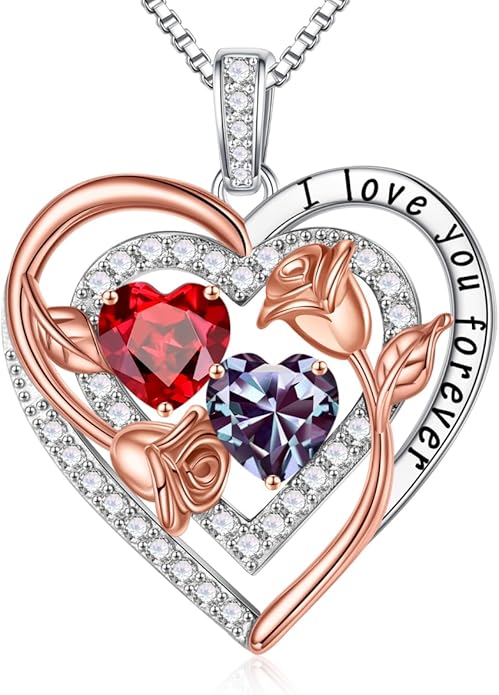 Iefil Birthstone Necklace for Women - Sterling Silver Birthstone Necklace Anniversary Birthday Gifts for Her Wife Mom Daughter