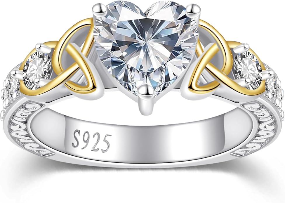 2Ct Moissanite Engagement Ring for Women, D Color VVS1, Heart Shaped Celtic Style, 925 Sterling Silver Wedding Anniversary Promise Gift
