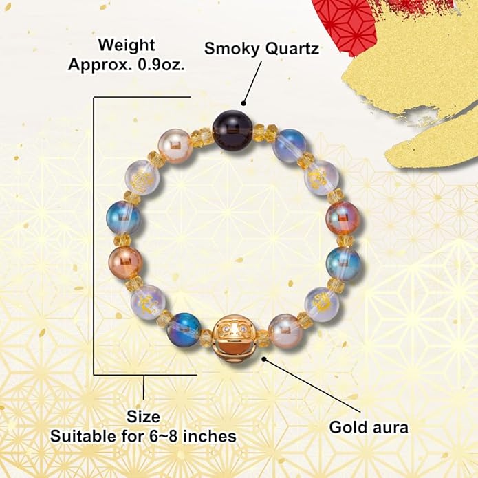 Japan money luck feng shui Daruma bracelet wealth friendship Japanese traditional lucky charm good fortune unisex 6-8 inches stretch