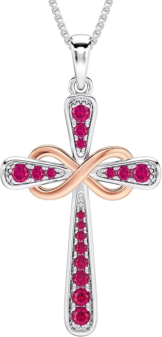 YL 925 Sterling Silver Cross Necklace for Women Halo Infinity Pendant Birthstone Jewelry for Mom