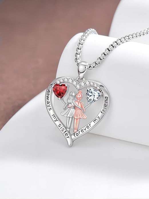 Always My Sister Forever My Friend Birthstone Pendant Necklace Women Jewelry Christmas Valentine Mothers Day Birthday Gifts for Women Sister From Sister