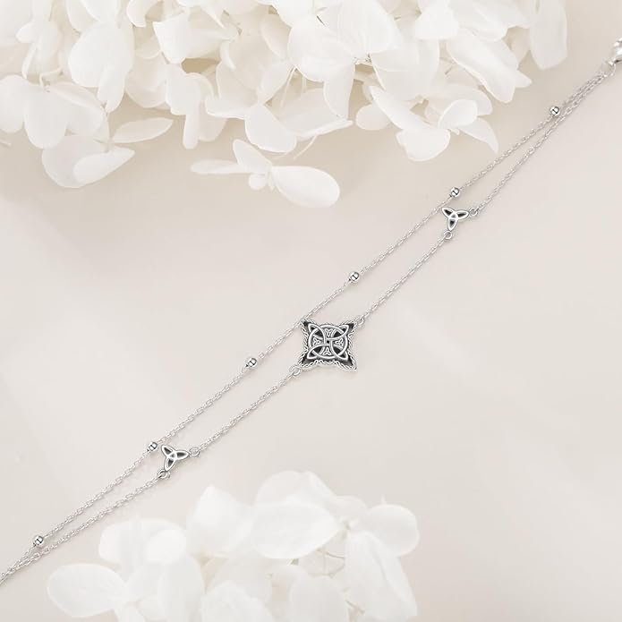 Witches Knot/Double Circle/Dragonfly/Butterfly/Bracelet Sterling Silver Adjustable Charm Bracelet Summer Beach Foot Chain Jewelry for Women Girls Gifts