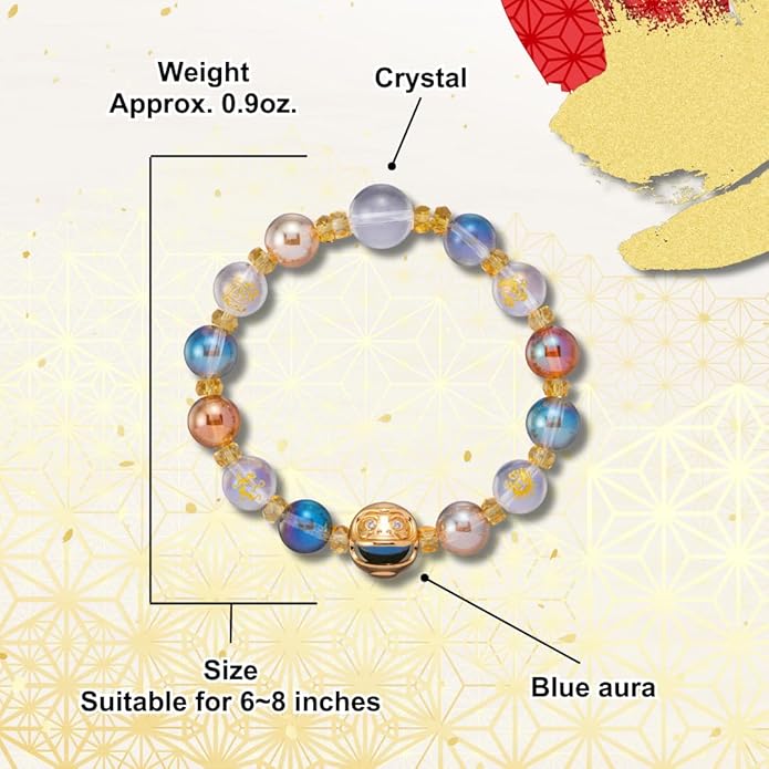 Japan money luck feng shui Daruma bracelet wealth friendship Japanese traditional lucky charm good fortune unisex 6-8 inches stretch