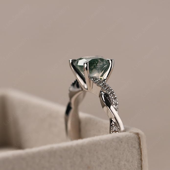 LUO 925 Sterling Silver 7x7mm Round Cut Gemstone Birthstone Rings for Women, Twist Infinity Engagement Ring Birthstone Jewelry Anniversary Wedding Promise for Lady Size 3-13