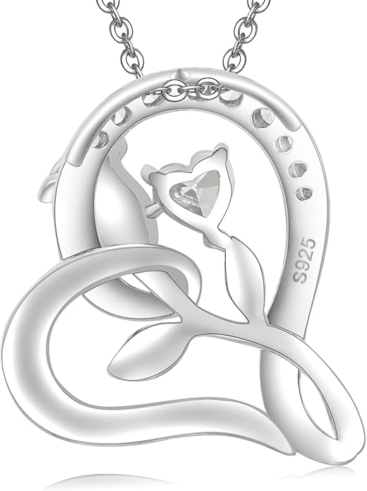 Rose Flower Heart Birthstone Necklaces for Women, 925 Sterling Silver Anniversary Jewelry, Pendant Heart Necklaces Birthday Anniversary Christmas Gift for Women Wife Mom Girlfriend Lady